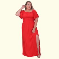 Vestido Plus Size Com Fenda Lateral Manga Curta Festa Madrinha Casamento Amamentação