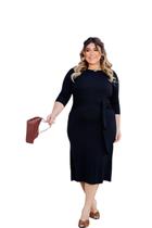 Vestido Plus Size Cropped Manga Longa Laço na Cintura