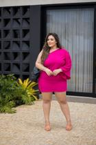 Vestido Plus Size Curto Branco Moda Plus Size Jovial Manga Única Godê Ano Novo-