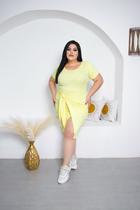 Vestido Plus Size Curto Canelado Saia Transpasse Amarração