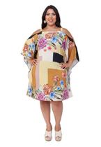 Vestido Plus size curto de Viscose Cafta geométrico Elo Vestido Plus size curto de Viscose Cafta geométrico Elo