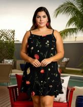 Vestido Plus Size Curto, Estampado, Alcinhas, Até 52 Vestido Plus Size Curto, Estampado, Alcinhas, Até 52