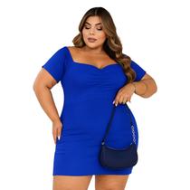 Vestido Plus Size Curto Manga Curta Decote Princesa Ciganinha - Vestido Plus Size Curto Manga Curta Decote Princesa Ciganinha -
