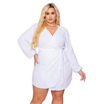 Vestido Plus Size Curto Manga Longa Envelope De Amarração