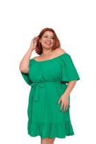 Vestido plus size curto ombro a ombro de viscolinho