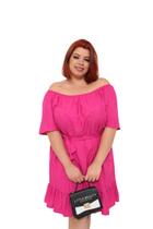 Vestido plus size curto ombro a ombro de viscolinho