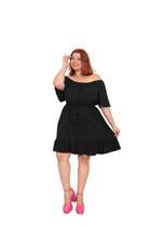 Vestido plus size curto ombro a ombro de viscolinho