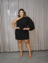 Vestido Plus Size Curto Preto Casual Mula Manca Festa Soltinho Ajustável Ao Corpo