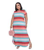 Vestido Plus Size Curve Longo Fendas Moda Verão Manga Curta 2710