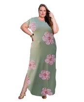 Vestido Plus Size Curve Longo Fendas Moda Verão Manga Curta 2710 Vestido Plus Size Curve Longo Fendas Moda Verão Manga Curta 2710