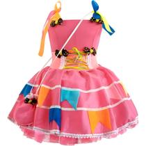 Vestido Plus Size de Festa Junina Rosa de Luxo Com Bandeirinhas e Bolsa Confortável Tecido Estica Vestido Plus Size de Festa Junina Rosa de Luxo Com Bandeirinhas e Bolsa Confortável Tecido Estica