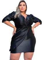 Vestido Plus Size Decotado Preto Manga Luxo
