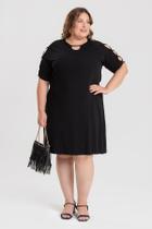 Vestido Plus Size Detalhe Gota Decote e Detalhe Trançado Mangas - Serena