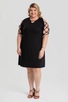 Vestido Plus Size Detalhe Gota Decote e Detalhe Trançado Mangas - Serena