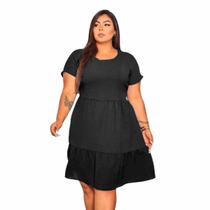 Vestido Plus Size Elastex Midi Liso Manga Curta Veste Até 50
