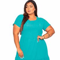 Vestido Plus Size Elastex Midi Liso Manga Curta Veste Até 50