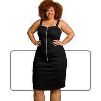 Vestido Plus Size em Brim Sarja com Elastano Alça e Zíper Cor:PretoTamanho:G3 Vestido Plus Size em Brim Sarja com Elastano Alça e Zíper Cor:PretoTamanho:G3