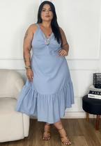 Vestido Plus Size em Linho com Babados e Decote Vestido Plus Size em Linho com Babados e Decote