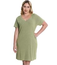 Vestido Plus Size em Ribana Feminino Manga Curta Secret Glam Vestido Plus Size em Ribana Feminino Manga Curta Secret Glam