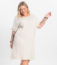 Vestido Plus Size em Visco Listras Secret Glam Bege