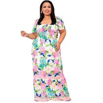 Vestido Plus Size Estampado Inspiração Floral Veste 50 Verão