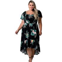 Vestido Plus Size Estilo Ciganinha Com Lastex No Busto Estampa Verão Eva