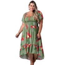 Vestido Plus Size Estilo Ciganinha Com Lastex No Busto Estampa Verão Eva