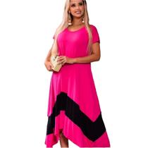 Vestido Plus Size Evangelico Mullet Soltinho Gestante de Ponta e Bico nas Laterais Pink e Preto