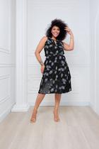 Vestido Plus Size Evasê Chiffon Florido