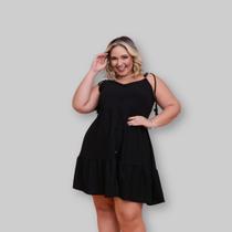 Vestido Plus Size Feminino Botão Alça de Amarrar Babado 0628 Vestido Plus Size Feminino Botão Alça de Amarrar Babado 0628