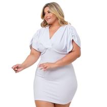 Vestido Plus Size Feminino Decote V Ombro Franzido