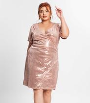 Vestido Plus Size Feminino Em Paetê Secret Glam Rosa