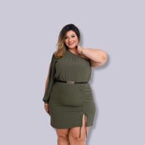 Vestido Plus Size Feminino Nula Manga C Fenda + Cinto 0518