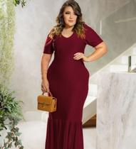 Vestido Plus Size Fenda no babado Moda Evangélica Feminina