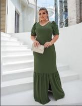Vestido Plus Size Fenda no babado Moda Evangélica Feminina