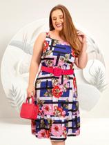 Vestido Plus Size Floral Midi Com Alças Charme E Conforto