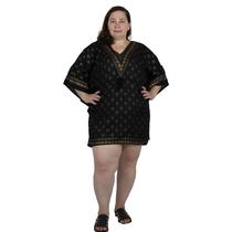 Vestido Plus Size Gordinha Kaftan Soltinho Acinturado Manga - Gola V