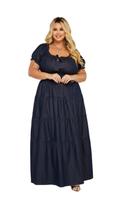 Vestido Plus Size Jeans Longo Maria Moda Evangélica Feminina