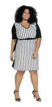 Vestido Plus Size Listrado E Preto - Decote V E Conforto Vestido Plus Size Listrado E Preto - Decote V E Conforto