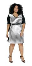 Vestido Plus Size Listrado E Preto - Decote V E Conforto Vestido Plus Size Listrado E Preto - Decote V E Conforto