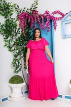 Vestido plus size longo ciganinha manga curta viscolinho