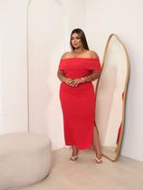 vestido plus size longo decote Ciganinha Ombro a Ombro Cor:Vermelhotamanho:GG