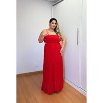 Vestido Plus Size Longo Feminino Plissado Tecido Duna Alcinha Moda Elegante Luxo