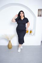 Vestido Plus Size Longo Gola Polo Canelado