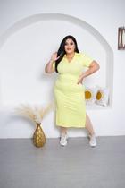 Vestido Plus Size Longo Gola Polo Canelado