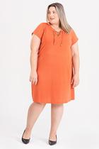 Vestido Plus Size Malha de Viscose c/ Elastano Detalhe Decote c/ Ilhós e Amarração - Serena