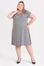 Vestido Plus Size Malha de Viscose c/ Elastano Detalhe Decote c/ Ilhós e Amarração - Serena Vestido Plus Size Malha de Viscose c/ Elastano Detalhe Decote c/ Ilhós e Amarração - Serena