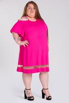 Vestido Plus Size Malha Visco Detalhe Decote Corrente Alça e Barra em Tule - Serena