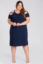 Vestido Plus Size Malha Visco Detalhe em Tiras nos Ombros - Serena