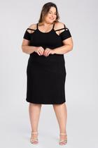 Vestido Plus Size Malha Visco Detalhe em Tiras nos Ombros - Serena